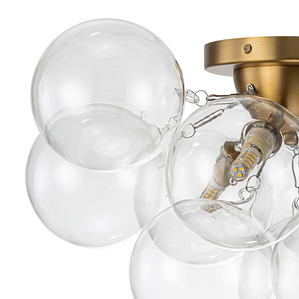 Cluster Clear Glass Bubble Semi Flush Chandelier