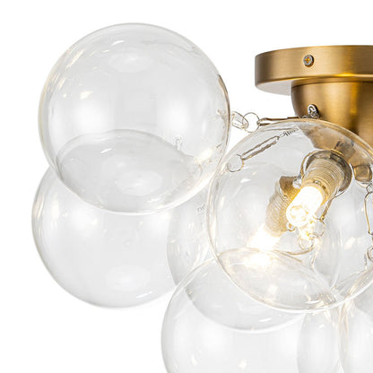 Cluster Clear Glass Bubble Semi Flush Chandelier