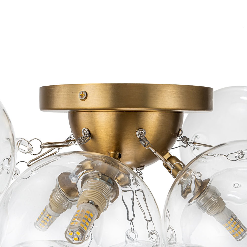 Cluster Clear Glass Bubble Semi Flush Chandelier