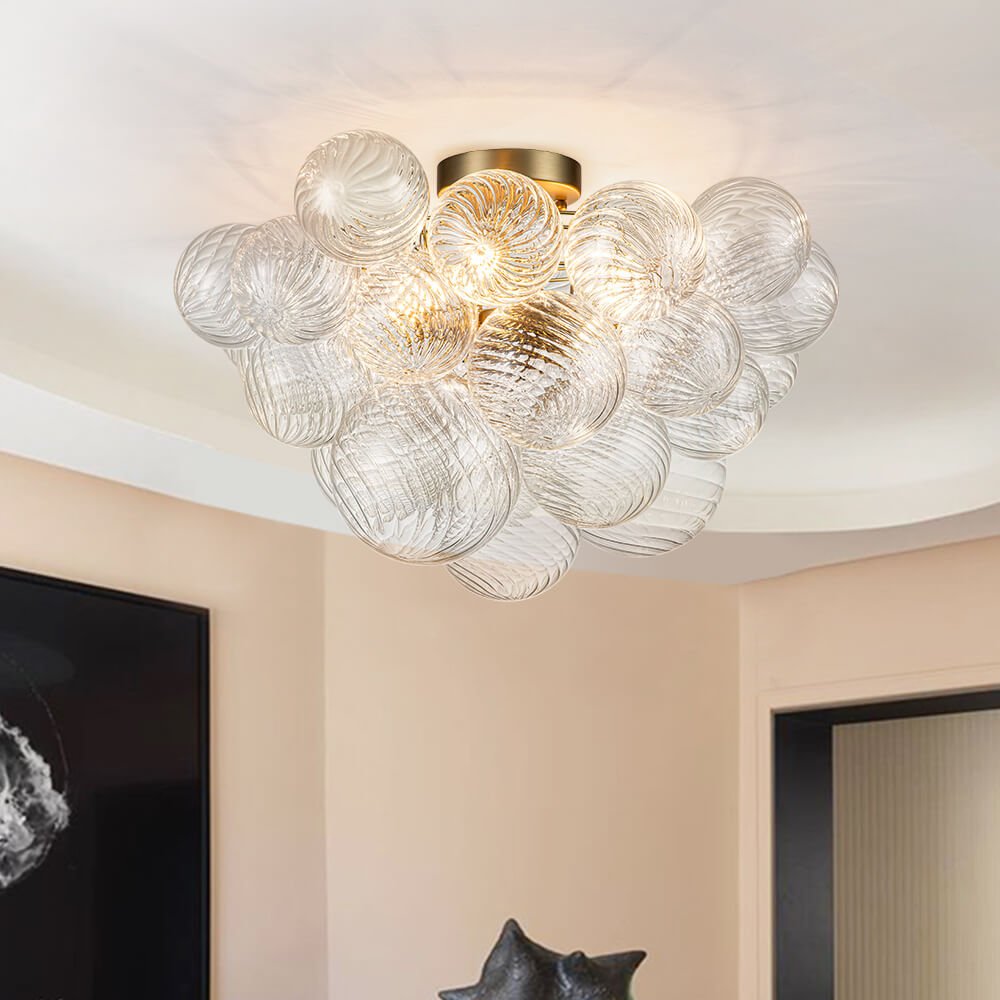 Cluster Glass Bubble Semi Flush Chandelier Light Fitting