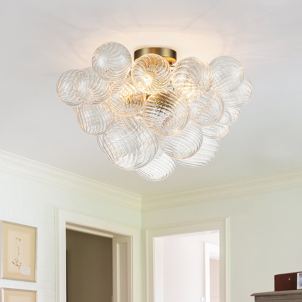 Cluster Glass Bubble Semi Flush Chandelier Light Fitting