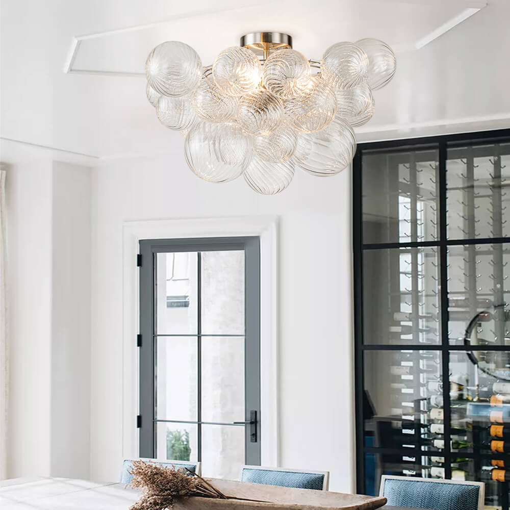 Cluster Glass Bubble Semi Flush Chandelier Light Fitting