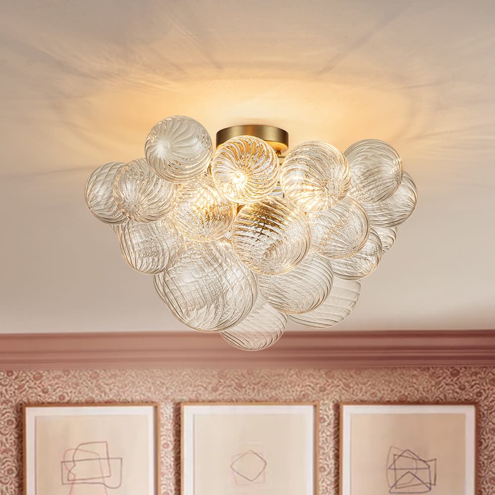 Cluster Glass Bubble Semi Flush Chandelier Light Fitting