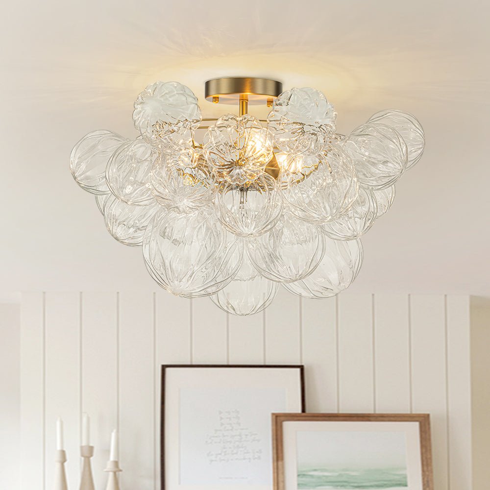 Cluster Petal Glass Bubble Semi Flush Chandelier