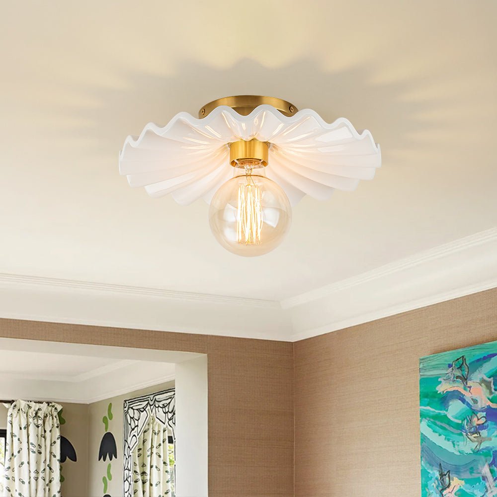 Creamy Ruffled Pleated Semi-Flush Mount