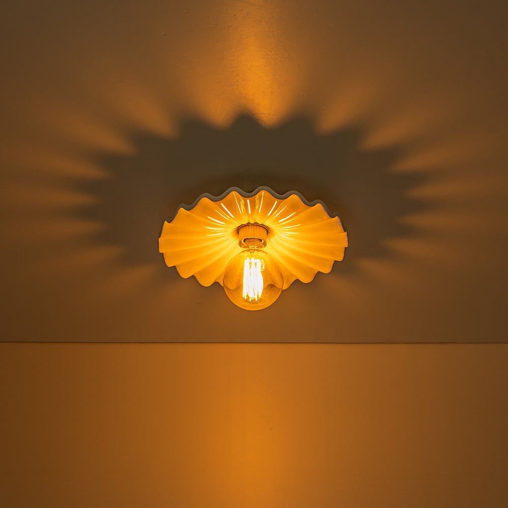 Creamy Ruffled Pleated Semi-Flush Mount