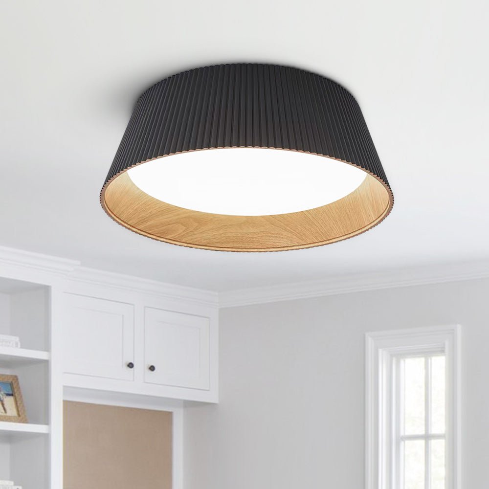 Fluted Ribbed Wood Grain LED Flush Mount Ceiling Light