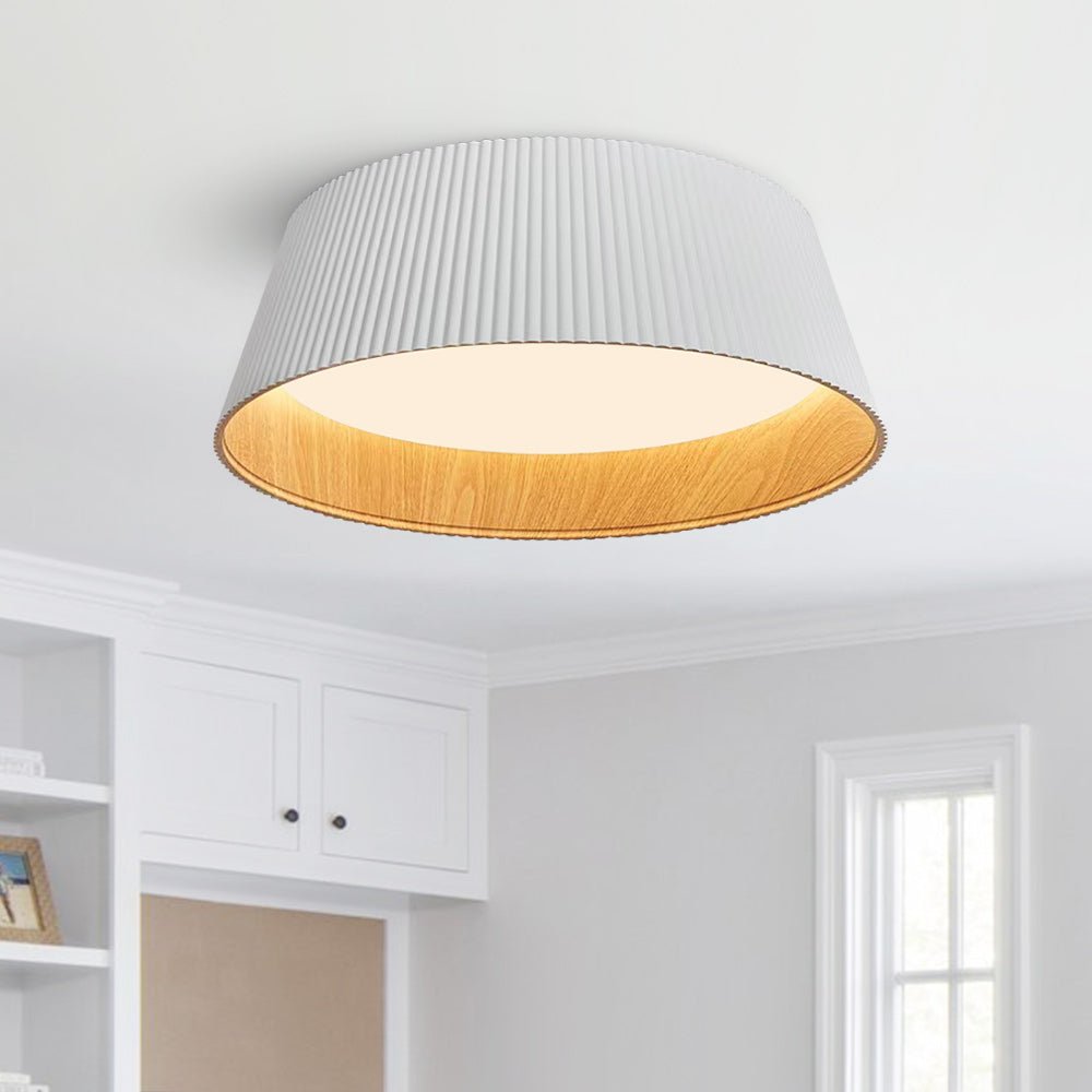 Fluted Ribbed Wood Grain LED Flush Mount Ceiling Light